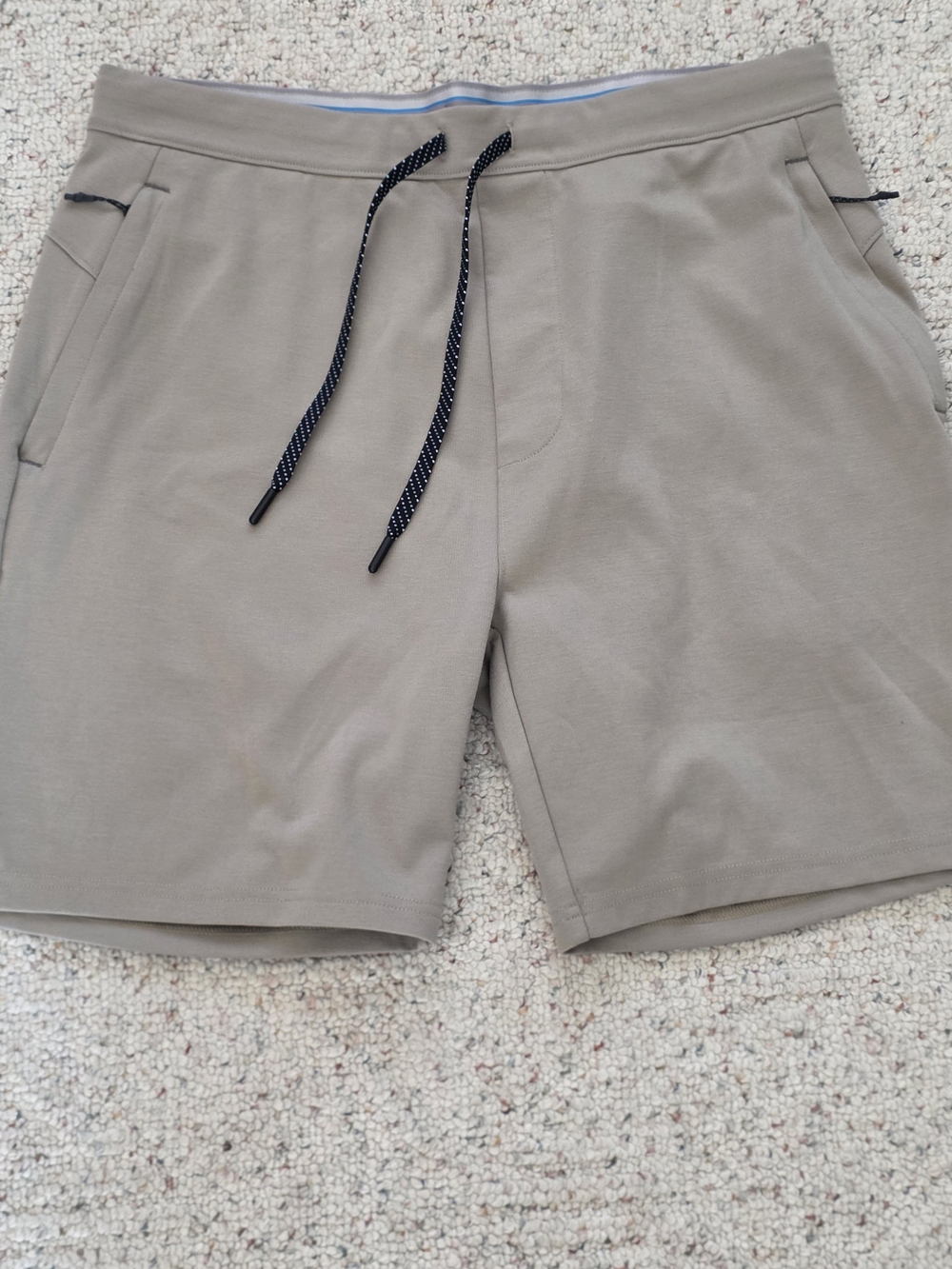 Mack Weldon Men's Athletic Shorts in Taupe with Black Drawcord